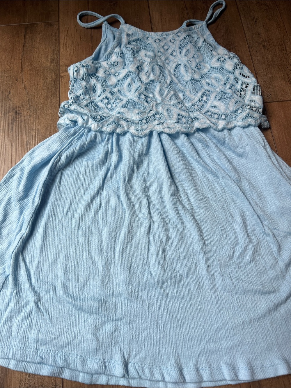 Girls' Light Blue Crochet-Top Semi-Formal Dress